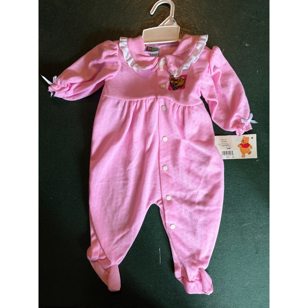 Vintage Disney Pooh Pink Pointelle Footed Sleeper‎ Ruffle Collar 12-18 lbs NEW